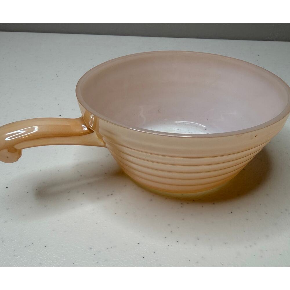 Vintage Fire King Peach Luster Beehive Ovenware Handled Soup Bowl Anchor Hocking